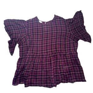 Terra & Sky Women's Plus Flutter Baby Doll Top 3X (24-26W) Purple Oxford Multi